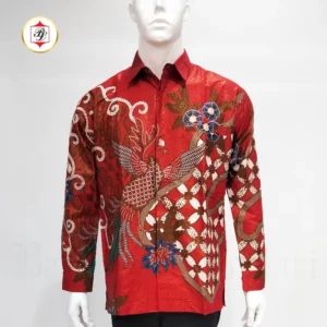 Batik Bali Lestari Batik Pria Lengan Panjang Katun Prada Merah