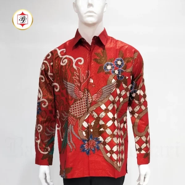 Batik Bali Lestari Batik Pria Lengan Panjang Katun Prada Merah