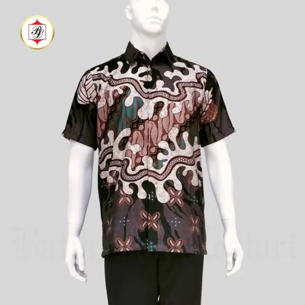 Batik Bali Lestari Kemeja Batik Dobby Lengan Pendek Hitam