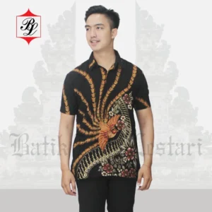 Batik Bali Lestari Kemeja Dobby Lengan Pendek Sarimbit Hitam