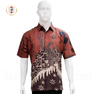 Batik Bali Lestari Kemeja Katun Dobby Lengan Pendek Merah Bata
