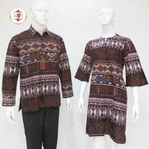 Batik Bali Lestari Kemeja Katun Lengan Panjang Sarimbit Coklat Tua