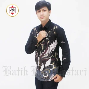 Batik Bali Lestari Kemeja Slimfit Lengan Panjang Hitam