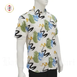Batik Bali Lestari Kemeja Slimfit Lengan Pendek Putih