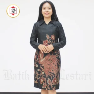 Dress Batik Bali Lestari Batik Wanita Dobby Sarimbit Hitam