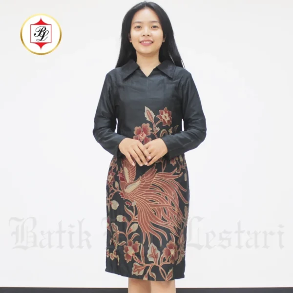 Dress Batik Bali Lestari Batik Wanita Dobby Sarimbit Hitam