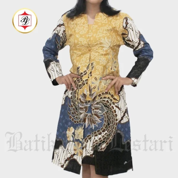 Dress Batik Bali Lestari Katun Foil / Prada Kuning